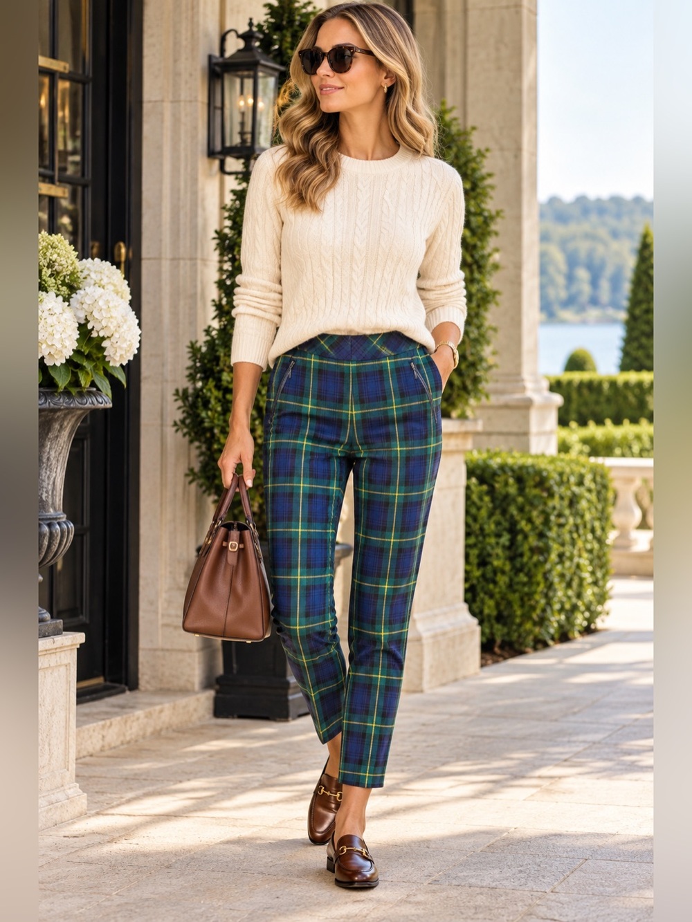 J.McLaughlin Plaid Tartan Ankle Pants Size 2 Zip Pockets